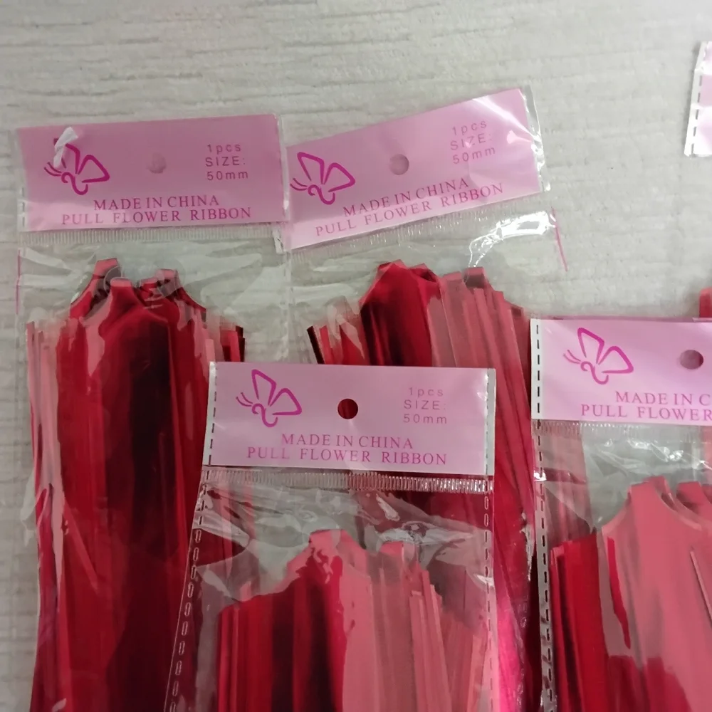 Pull-Ribbon Bows Set Of 5 Color RED 50mm Easy Present/basket Decor New With Tags - Picture 5 of 6